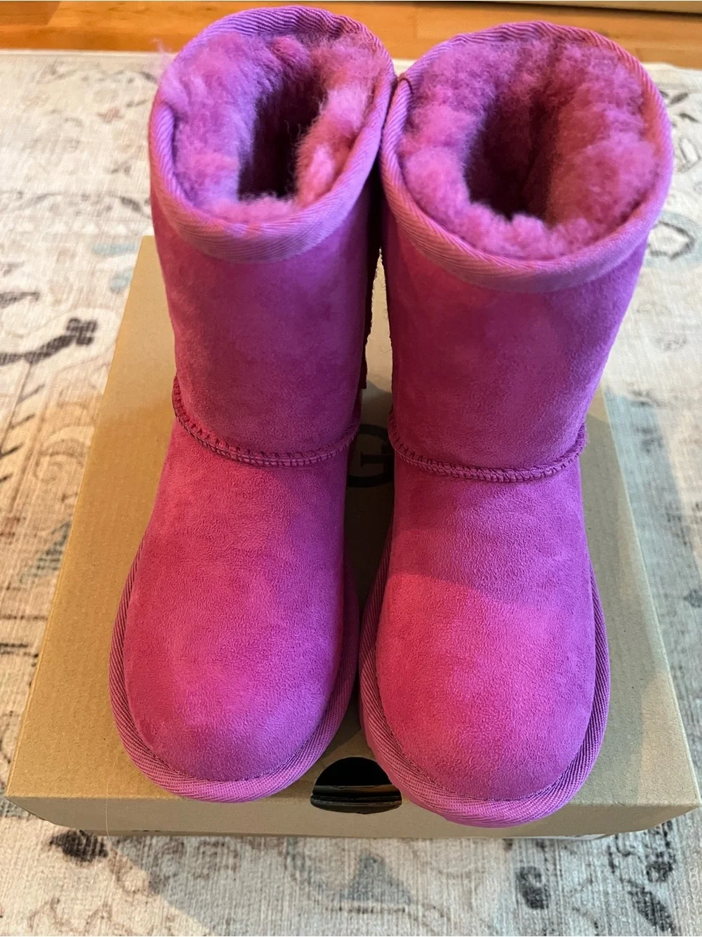 UGG Girls Classic II Shimmer - Fuschia Pink Shearling Boot 12